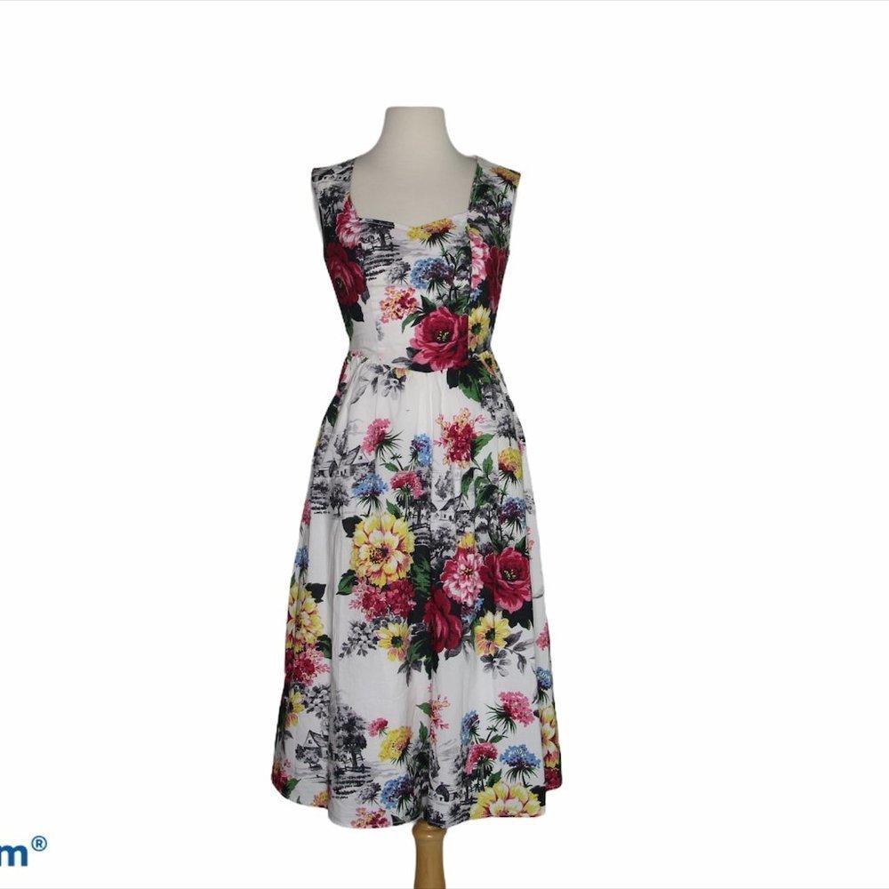 Anthropologie White & Floral Women’s Fit & Flare Midi Summer Dress Size 0
